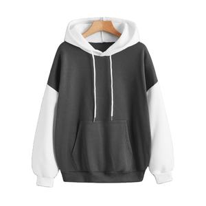 Sudadera con detalle de bolsillo y cordón de bloque de Color para mujer de talla grande de algodón en blanco de alta calidad más vendida - Product Image 1