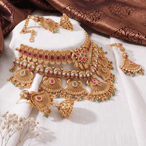 Conjunto de Collar de Novia Tradicional Chapado en Oro y Cobre Vintage con Pendientes Jhumka y Maang Tikka para Mujer, Joyería de Boda - Product Image 3