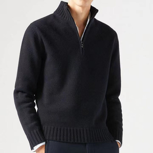 Pull en cachemire pur à 100 % pour homme, col zippé mi-haut, chaud, épais, couleur unie, tricoté, traitement anti-plis, idéal pour l'hiver - Product Image 2