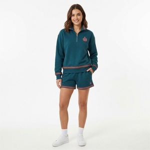 <b>Women's</b> Grey Fleece <b>Quarter</b> <b>Zip</b> <b>Sweatshirt</b> Shorts Set Red Fair Isle Embroidery 2 Piece Outfit - Product Image 6
