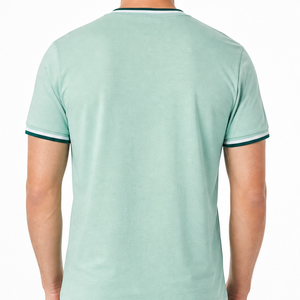 เสื้อยืดคอกลมพรีเมียมผู้ชายขายส่ง สีเขียวมิ้นท์ สีเขียวเข้ม สีขาว ลายทางสามเส้น คอริบ แขนสั้น - Product Image 3