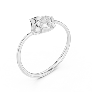 Anillo Minimalista con Motivo de Capullo Floral en Oro Amarillo Sólido de 14k con Diamantes Cultivados en Laboratorio de Corte Redondo, Anillo de Boda Clásico, Regalo para Ella - Product Image 3