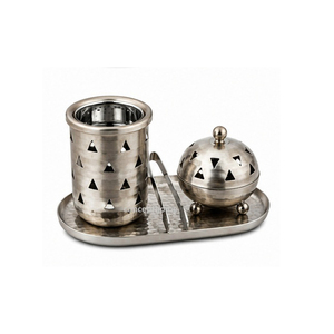 Brass Incense <b>Burner</b> Set With Lid And Tongs Hammered Gold Finish Diamond Cut Design Aromatic All Season Use - Product Image 2