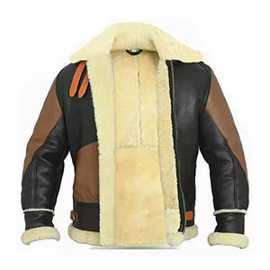 Leather Sheepskin Sherpa <b>Jacket</b> <b>For</b> <b>Man</b> Canvas <b>Fur</b> Windproof Breathable High Quality Leather Sheepskin Sherpa <b>Men's</b> <b>Jackets</b> - Product Image 2