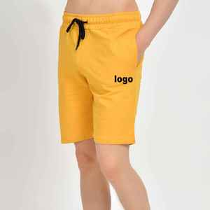 <b>Men's</b> <b>Yellow</b> Solid Color Drawstring Bermuda <b>Shorts</b> Casual Style Mid Rise Knitted With Pockets Front Logo OEM ODM - Product Image 1