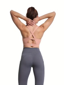 Sujetador deportivo con tiras cruzadas en la espalda |   Top Deportivo de Compresión con Cuello Redondo para Mujer |   Bralette Deportivo de Alta Elasticidad para Yoga y Running - Product Image 5