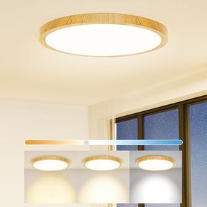Plafoniera LED Dimmerabile da 12 Pollici 24W Effetto Legno, 3000K-4000K-6000K Selezionabile, Design Piatto e Sottile, Elegante Installazione a Soffitto - Product Image 1
