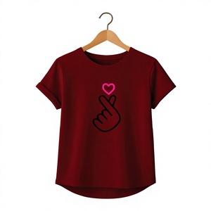 Camiseta de Cuello Redondo para Mujer, Color Azul Claro, con Estampado de Manos y Corazones, Corte Regular, Informal, Primavera-Verano, 100% Algodón Jersey, Manga Corta - Product Image 6