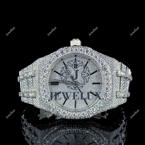 Montre mécanique de luxe de haute qualité en édition limitée, plaquée argent 18 carats, en acier inoxydable, avec mouvement mécanique et diamants Moissanite taillés - Product Image 3