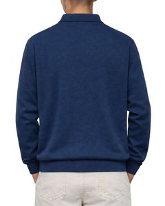 Sudadera Polo Personalizada Azul Marino para Hombre, Manga Larga, Cuello Tipo Polo, Mezcla de Algodón, Informal, Otoño Invierno, OEM, Venta al Por Mayor - Product Image 2