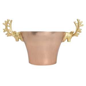Seau à glace en aluminium couleur or rose en forme de tête de cerf avec poignées en forme de bois de cerf pour bar à domicile et fêtes hôtelières - Product Image 1