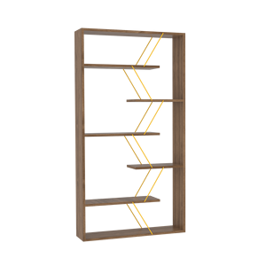 Moderna libreria Etagere posteriore aperta a 6 ripiani con struttura in legno noce/giallo grande soggiorno Organizer ufficio arredo negozio casa - Product Image 4