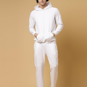 Chándal con Capucha para Hombre, Color Blanco, Manga Larga, Color Sólido, Ropa Casual, Transpirable, 100% Algodón, Corte Regular, con Bolsillos Laterales - Product Image 4