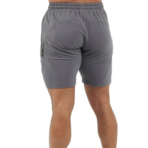 Shorts de sport gris uni en polyester pour homme, taille mi-haute avec cordon de serrage, séchage rapide, rayures latérales, style décontracté - Product Image 3