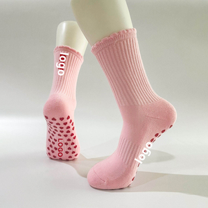 Yoga Pilates Crew Socks Custom Grip Spandex/<b>Nylon</b>/Cotton Women Non <b>Slip</b> ODM Custom Cuff Embroidery High Quality Daily Breathable - Product Image 1