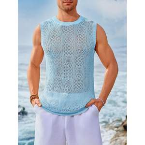 2025 Men's Sleeveless Crewneck Tank <b>Top</b> Casual <b>Mesh</b> Hollow Cotton Knit Summer Beach T Shirt Hip Hop Bodybuilding Style XL - Product Image 5
