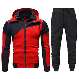 Ensemble de survêtement à capuche pour homme Ville, color block, 100 % coton molletonné, séchage rapide, fermeture à cordon, manches longues, poches latérales, fendu - Product Image 1