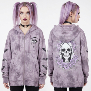 Hoodie oversize 350 GSM tie-dye pour femme, imprimé personnalisé bleu sarcelle tentacule de pieuvre et crâne, streetwear, pull à capuche long - Product Image 6
