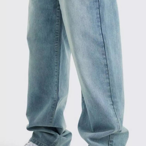 Jean en denim délavé coupe droite ample taille mi-haute pour homme, écologique, séchage rapide, respirant, en tissu élasthanne/coton, décontracté - Product Image 4