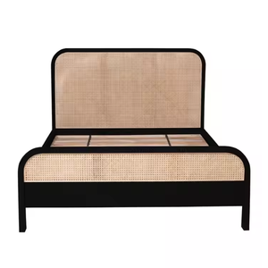Lit King et Queen en bois avec cadre en rotin couleur noire pour meubles de chambre d'hôtel usine directe - Product Image 2