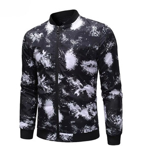 เสื้อแจ็คเก็ตบอมเบอร์พิมพ์ลายขาวดำสำหรับผู้ชาย คอตั้ง ปิดด้วยซิป สวมใส่สบาย กันลม เหมาะสำหรับฤดูใบไม้ร่วง ทรงเข้ารูป ผลิตจากโพลีเอสเตอร์ - Product Image 6