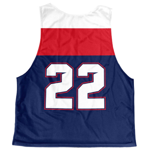 Unisex 100% Polyester Lightweight Breathable Eco-Friendly Lacrosse Pinnies Custom Design Blue <b>Red</b> Combination Reversible - Product Image 2