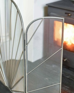Sunburst Arch Metal Fireplace <b>Screen</b> Three Panel Folding Fine Mesh Spark Guard Freestanding Hearth <b>Protector</b> Bronze Finish - Product Image 3