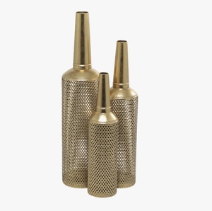 Ensemble de vases en métal doré perforé - Contenants floraux modernes et hauts pour la décoration de luxe de la maison et du salon - Product Image 2