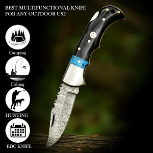 Cuchillo de Caza Damasco Hecho a Mano DIY, Hoja Fija, para Supervivencia al Aire Libre y Camping, con Mango de Madera y Resina, Logotipo Personalizado OEM ODM - Product Image 6