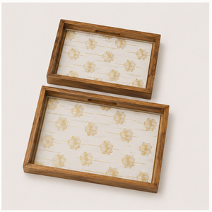 Ensemble de 3 plateaux de service en bois à imprimé paon de luxe, gravés or, décoratifs pour table basse et décoration intérieure, revêtement émaillé - Product Image 3