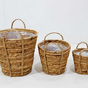 Juego de Cestas para Plantas de Jacinto de Agua Tejidas a Mano con Asas y Revestimiento de Plástico - Product Image 4