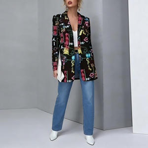 Oferta en Temu: Blazer informal para mujer con estampado vibrante de grafiti, manga larga, abertura frontal, ideal para uso diario y fin de semana. - Product Image 1