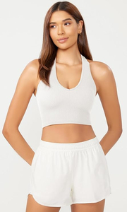 Top Corto de Punto Transpirable para Mujer, Estilo Hip Hop, Color Sólido, Cuello Halter, con Borlas y Cintas, Estilo Casual, Verde - Product Image 3