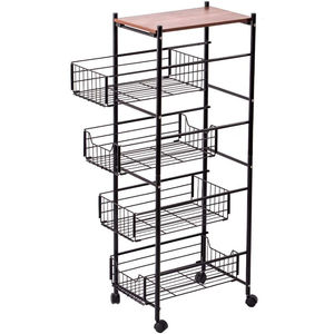 Carrito de almacenamiento metálico de 4 niveles con ruedas, estante de cocina con tablero de madera, organizador de despensa para verduras y cebollas - Product Image 4