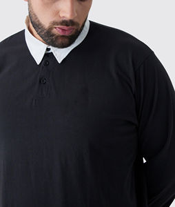 Polos personalizados para hombre de manga larga con cuello en contraste, 100% algodón, impresión digital de logotipo, corte holgado, venta al por mayor. - Product Image 4