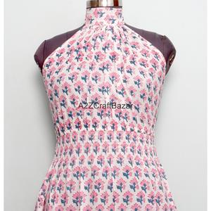 Robe longue trapèze chic en coton 100% indien, faite main, imprimé floral, épaules dénudées, pour soirée d'été – Vente en gros fabricant - Product Image 3