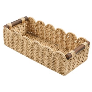 ISLA Handwoven Paper Rope Scalloped Tank Basket with Wooden Handles Wicker Organizer <b>Bin</b> for Bathroom Bedroom Kitchen Wholesale - Product Image 4