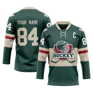 Maillot de hockey personnalisé de haute qualité pour équipe, unisexe, sublimation, respirant, polyester/nylon, col en V, pour entraînement et matchs de hockey sur glace - Product Image 1