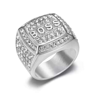 Anillo de Hombre Chapado en Oro de 22K con Diamantes Sintéticos de Corte Brillante Redondo, Estilo Hiphop para Uso Diario - Product Image 2
