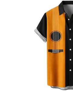Camisa de Manga Corta con Estampado de Guitarra Negra y Mostaza, Estilo Casual de Verano, para Hombre, Fabricante OEM, Suministro al por Mayor - Product Image 3