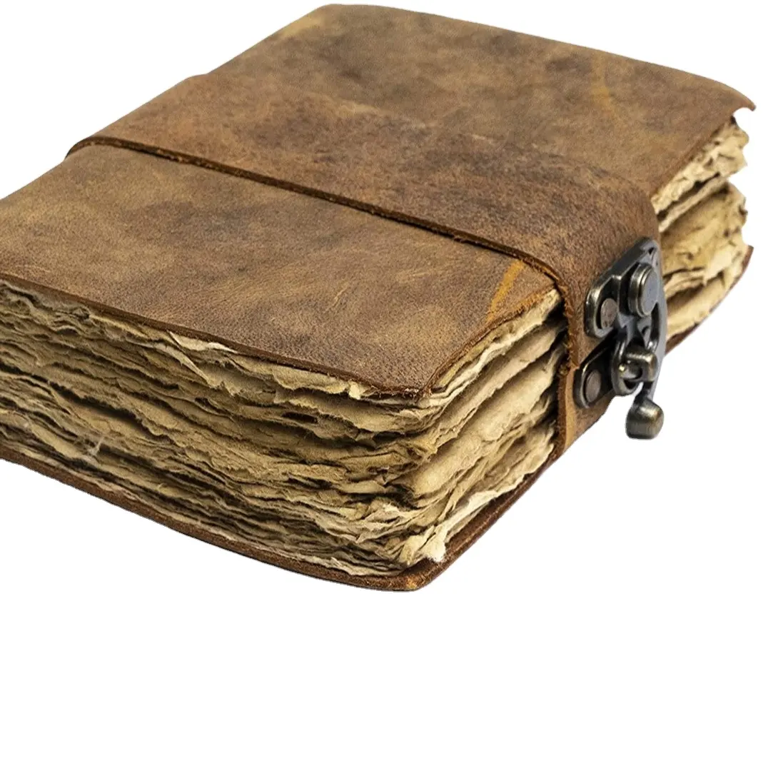 Viaggia in stile! Carta antica fatta a mano con bordo a ponte-giornale in pelle Vintage-chiusura a lucchetto Grimoire Journal Witch Journal