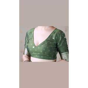 Ensemble de sari pour femme en soie douce verte Elite Weaves Mehendi Banarasi Jaal Meenakari Zari tissé avec chemisier - Product Image 1