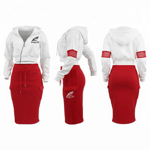 Conjunto de faldas personalizadas OEM de alta calidad para mujer, top corto con capucha y estampado de logotipo informal, conjunto de faldas con capucha para invierno. - Product Image 3