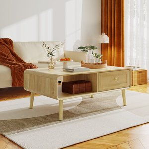 Table basse ronde 39.4 ''W en rotin avec tiroir - Product Image 1