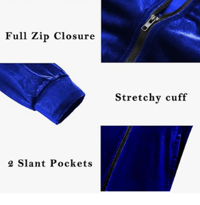 <b>Men</b> Blue <b>Velour</b> Hooded Zip Up <b>Tracksuit</b> Set Long Sleeve Sweatshirt and Pants Casual Solid Two Piece Outfit - Product Image 3