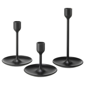 <b>Set</b> Of 3 Iron Metal Candle Stand In <b>Black</b> Finished Candle Holder For Romantic Candlelight <b>Dinner</b> Home & Wedding Decorative - Product Image 1