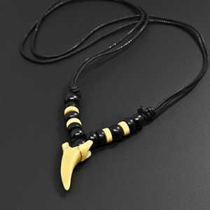 Fashion Beaded <b>Necklace</b>-20mm Hunter Tooth Pendant with Adjustable Pure <b>Leather</b> Cord for <b>Men</b> & Boys - Product Image 4