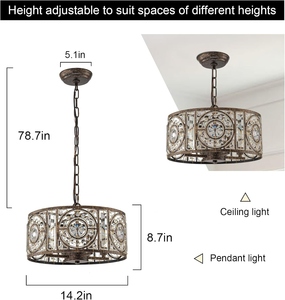 Luxury <b>Crystal</b> Drum <b>Chandelier</b> Modern Vintage Ceiling Pendant <b>Light</b> Rustic Metal Hanging Lamp - Product Image 5
