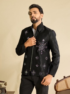<b>Men's</b> Black <b>Velvet</b> <b>Jacket</b> With Matching Pant Stylish Formal Ethnic Wear Set For Wedding Party And Festive Events - Product Image 6