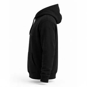 Sudadera con capucha de algodón grueso negro con diseño gráfico personalizado de montaña y sol, bolsillo y cordón ajustable - Product Image 4